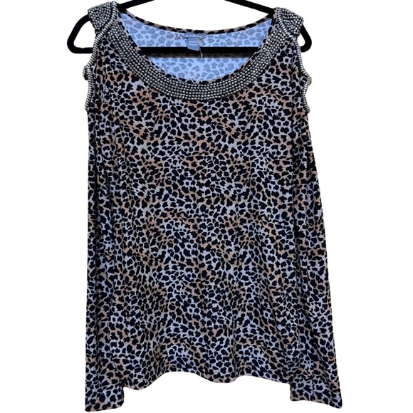 Embellished glitter cheetah top with sexy cut out on the shoulders Size XL - Picture 1 of 3